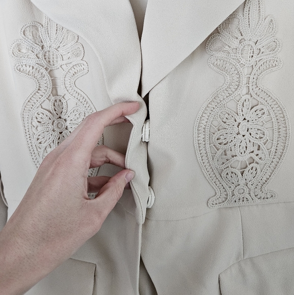 Self-Portrait Beige Tailored Crepe Lace Detail Midi Dress US Size 6 - Picture 10 of 15